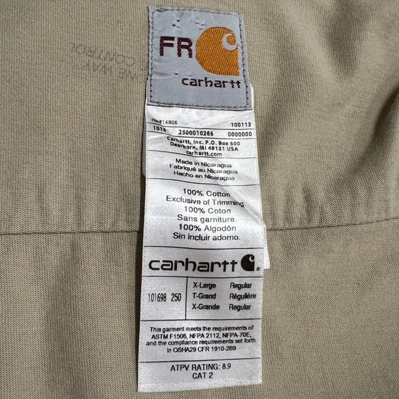 Carhartt Flame Resistant FR MasTec Work Shirt Long Sleeve Tan‎ Mens - Picture 7 of 16